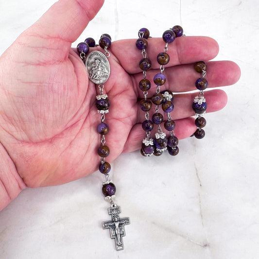 St Anthony of Padua Purple Cloisonné Beaded Rosary