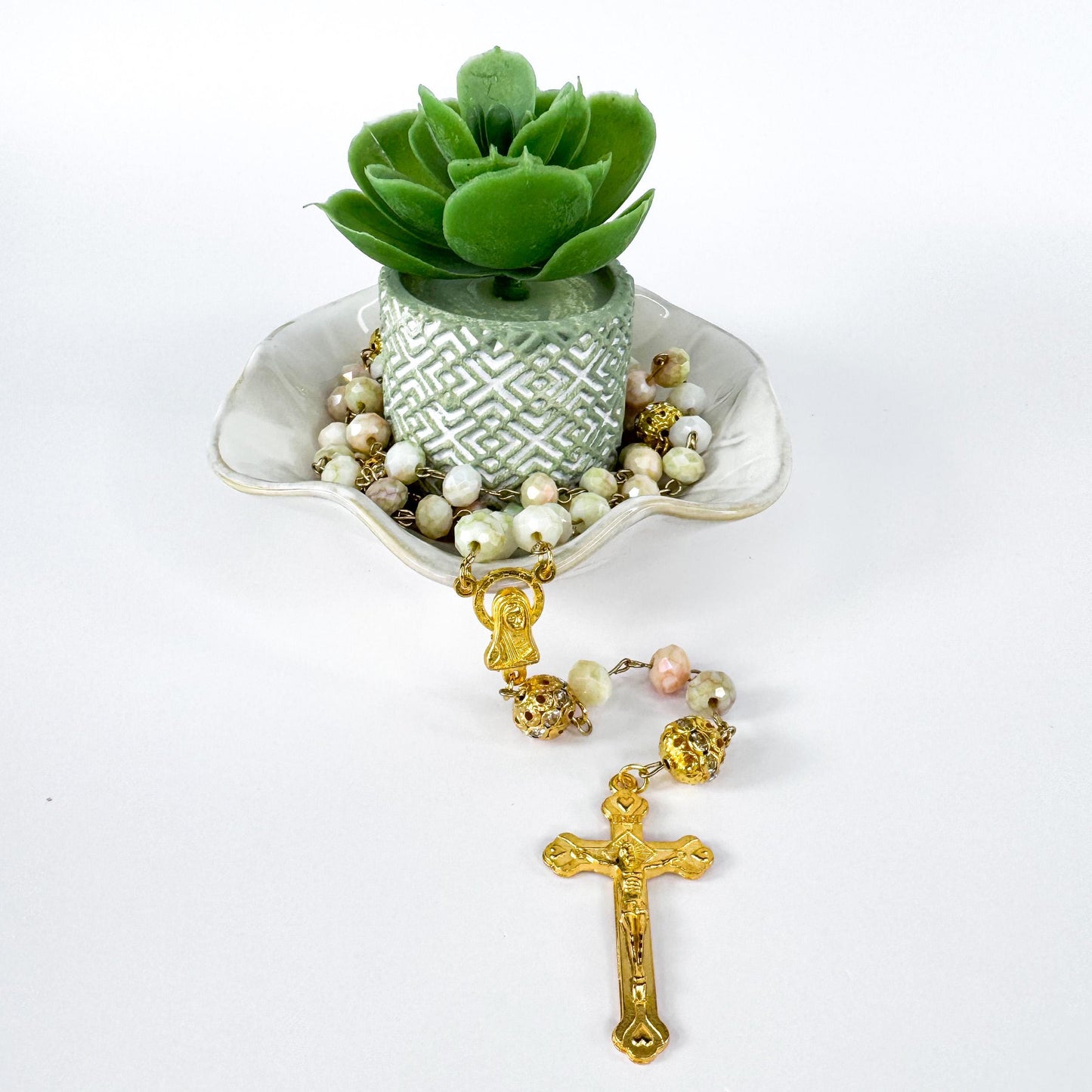 Our Lady of Peace Rosary in Pastel Crystal Beads