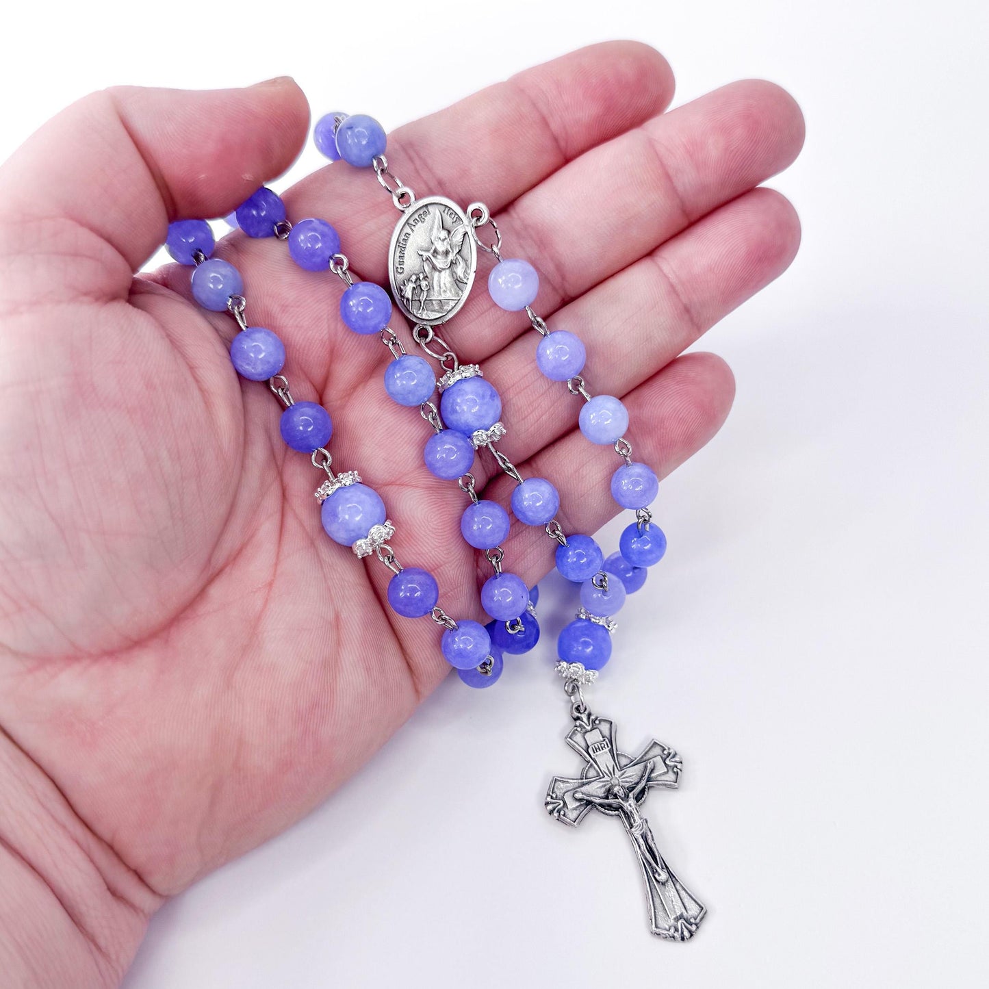 St. Michael the Archangel Blue Angelite Beaded Rosary
