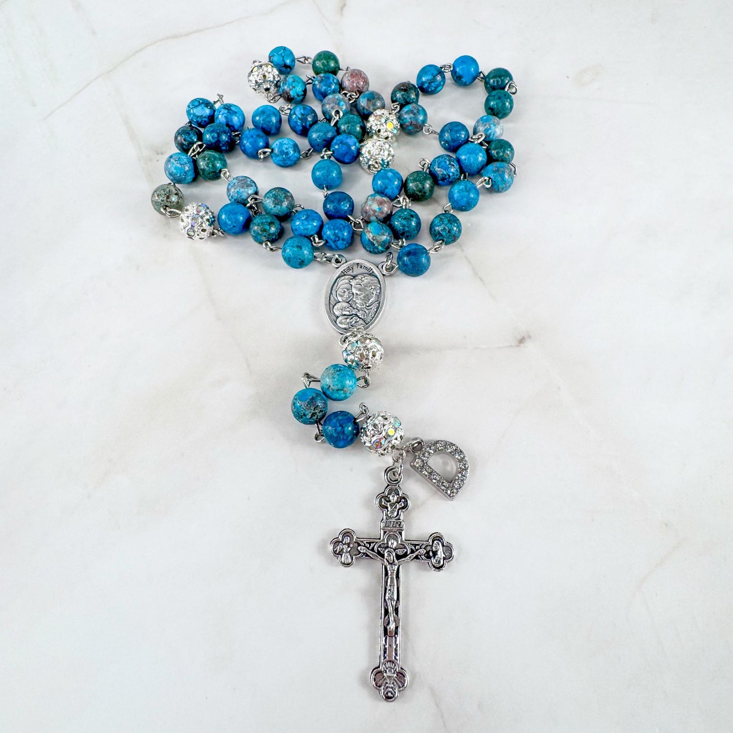 St Joseph Holy Family Turquoise Beaded Catholic Rosary