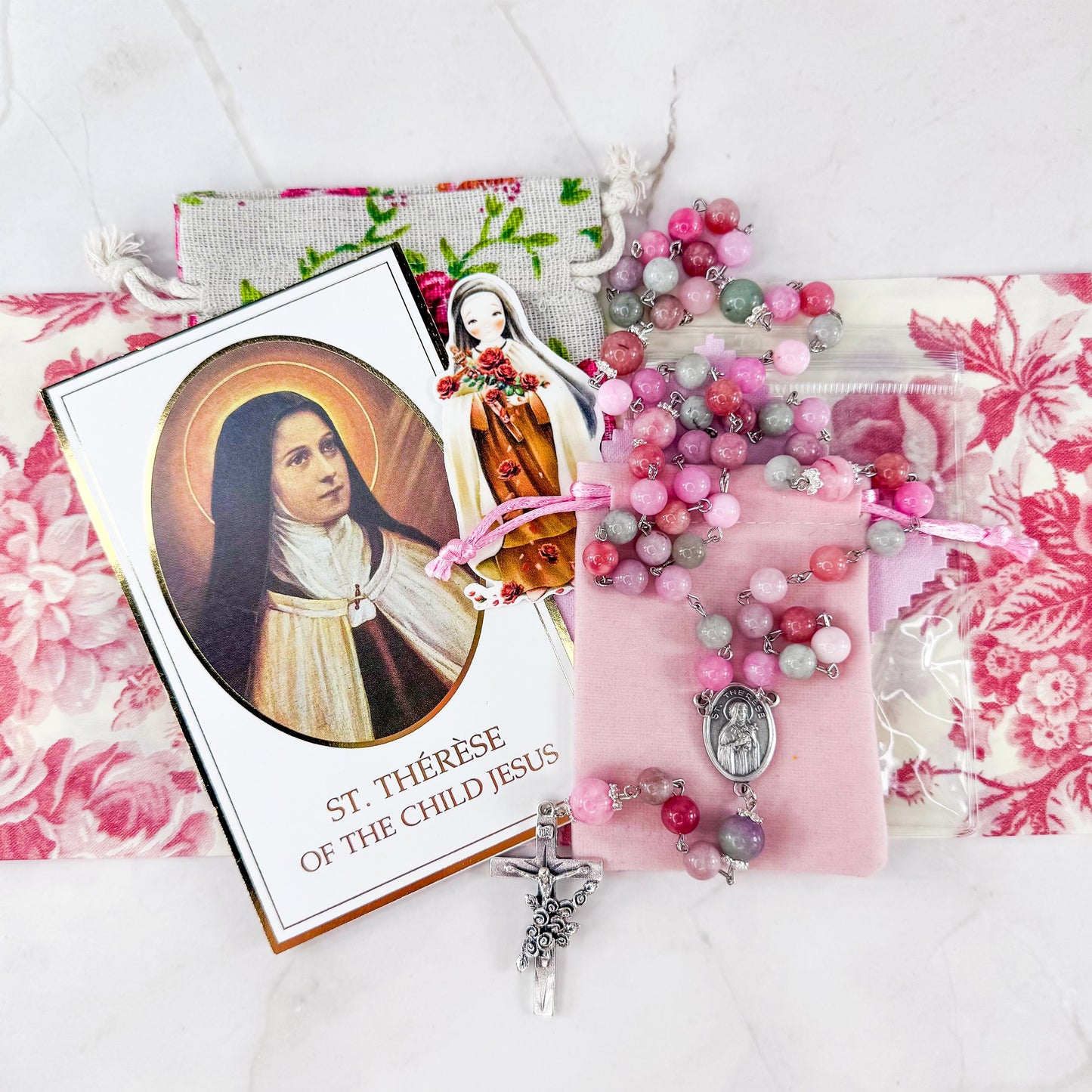 St. Thérèse of Lisieux Devotional Rosary with a 3rd class relic