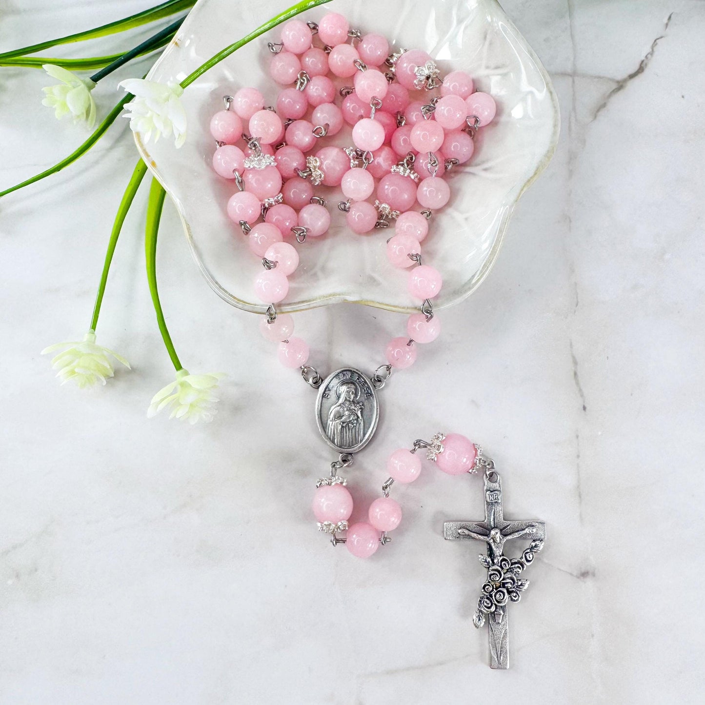 Saint Therese of Lisieux Devotional Rosary with 3rd Class Relic