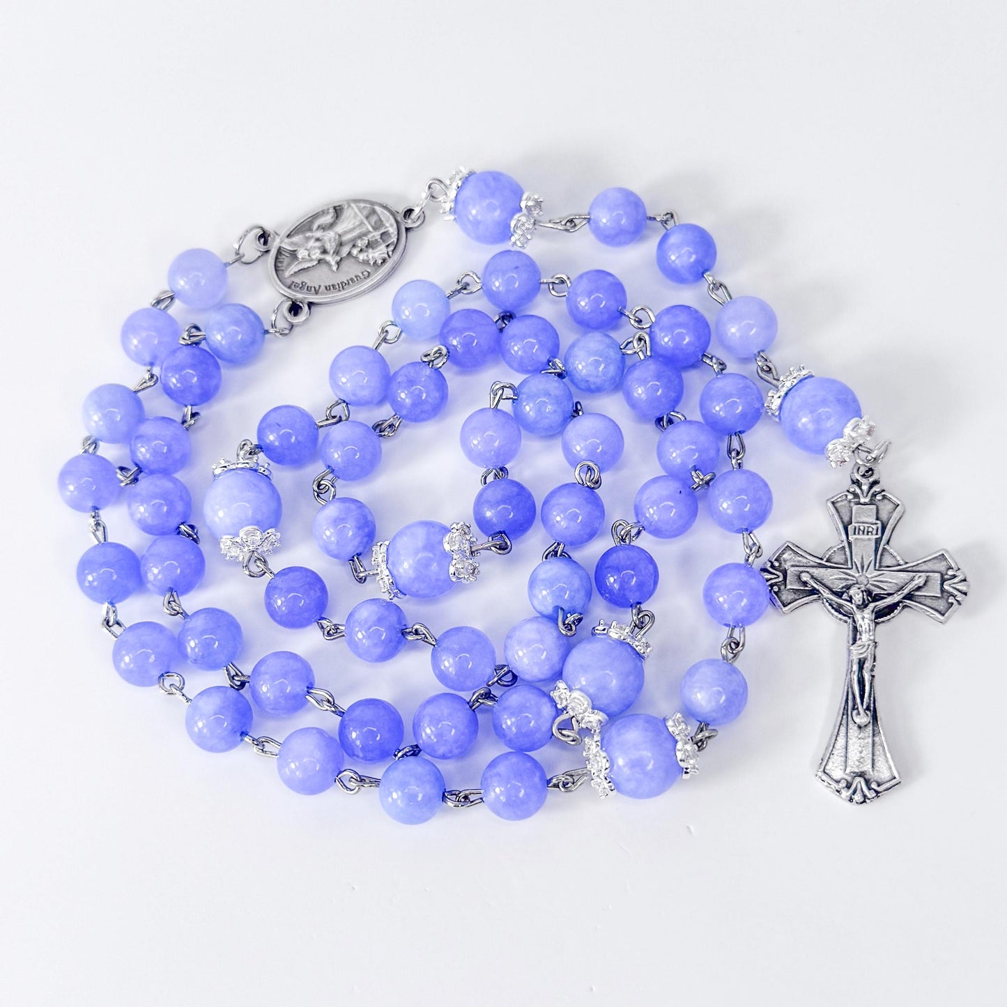 St. Michael the Archangel Blue Angelite Beaded Rosary