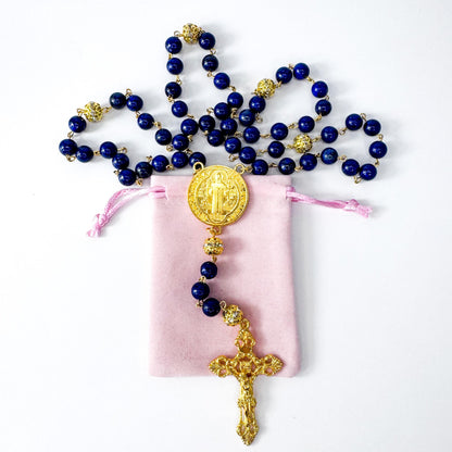 St Benedict Lapis Lazuli Beaded Catholic Rosary