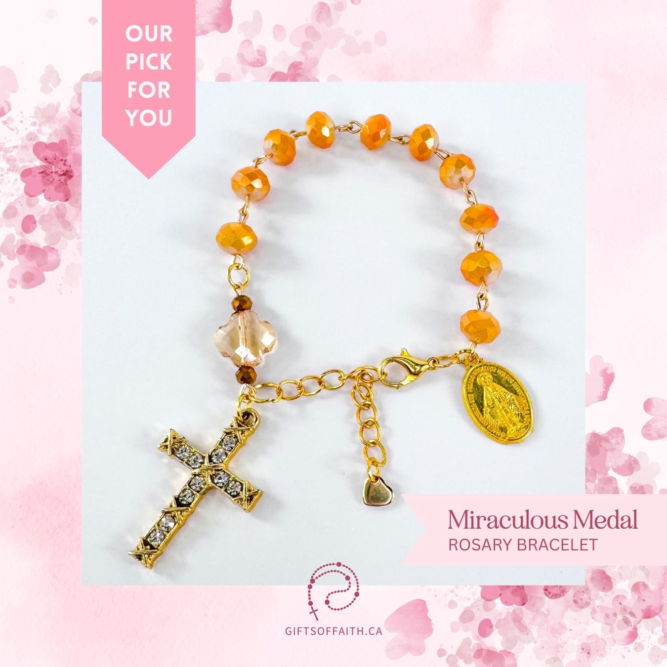 Catholic Rosary Gift Set – Coral Red Crystal Beads, Miraculous Medal Centerpiece with Matching Four-Way Medal Marker, RCIA Gifts for Adults