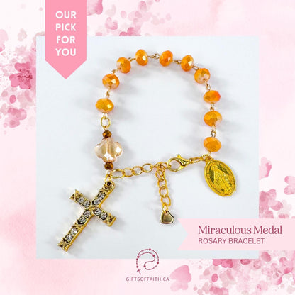 Catholic Rosary Gift Set – Coral Red Crystal Beads, Miraculous Medal Centerpiece with Matching Four-Way Medal Marker, RCIA Gifts for Adults