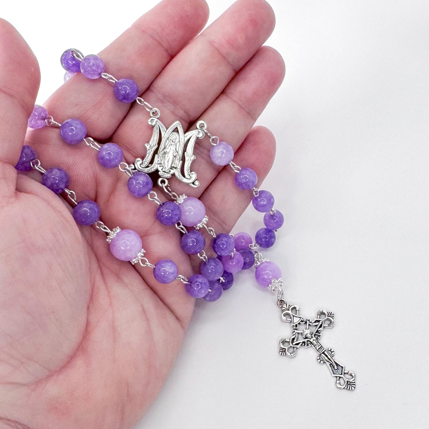 Miraculous Medal Lavendar Amethyst Catholic Rosary