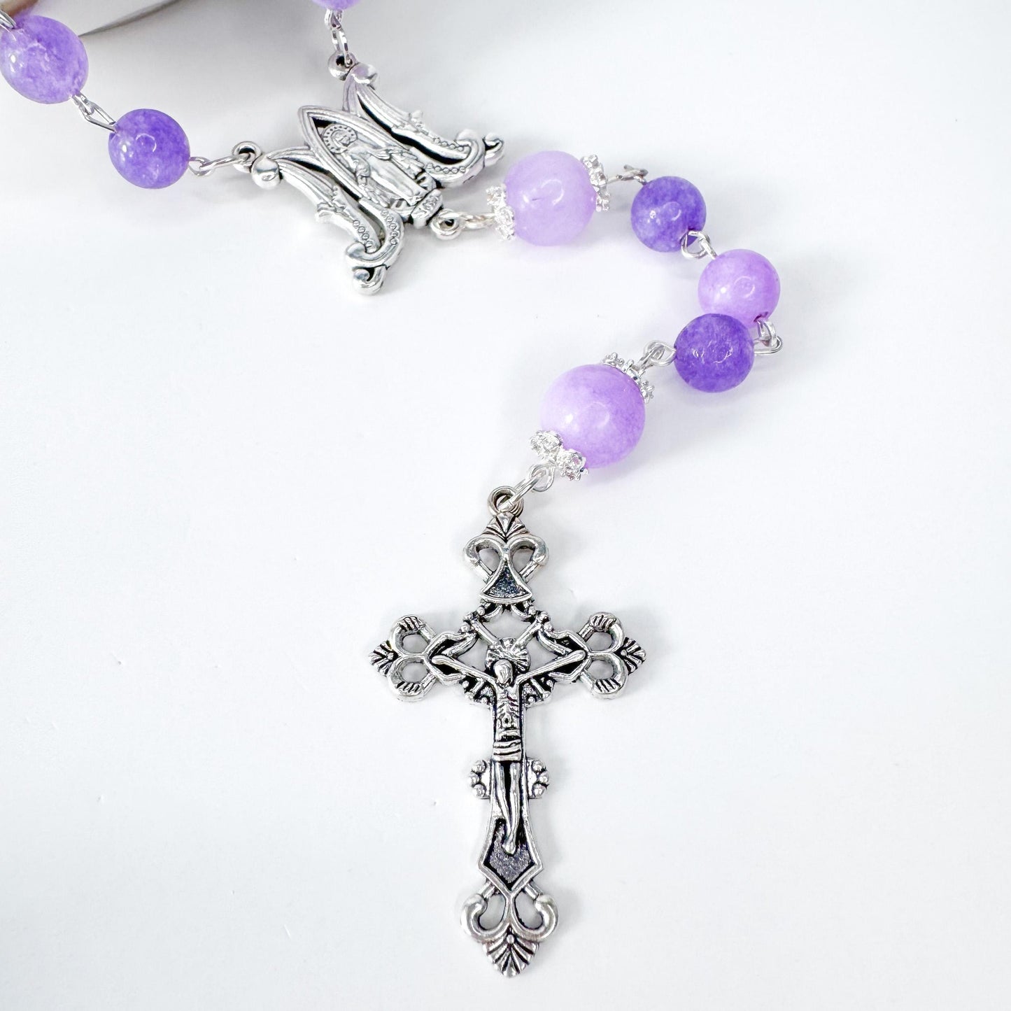 Miraculous Medal Lavendar Amethyst Catholic Rosary
