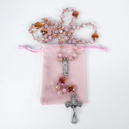 St Therese of Lisieux Devotional Rosary Set, Rose Crystal Beaded Necklace, Little Flower Catholic Stickers, Handmade Catholic Gifts for Her
