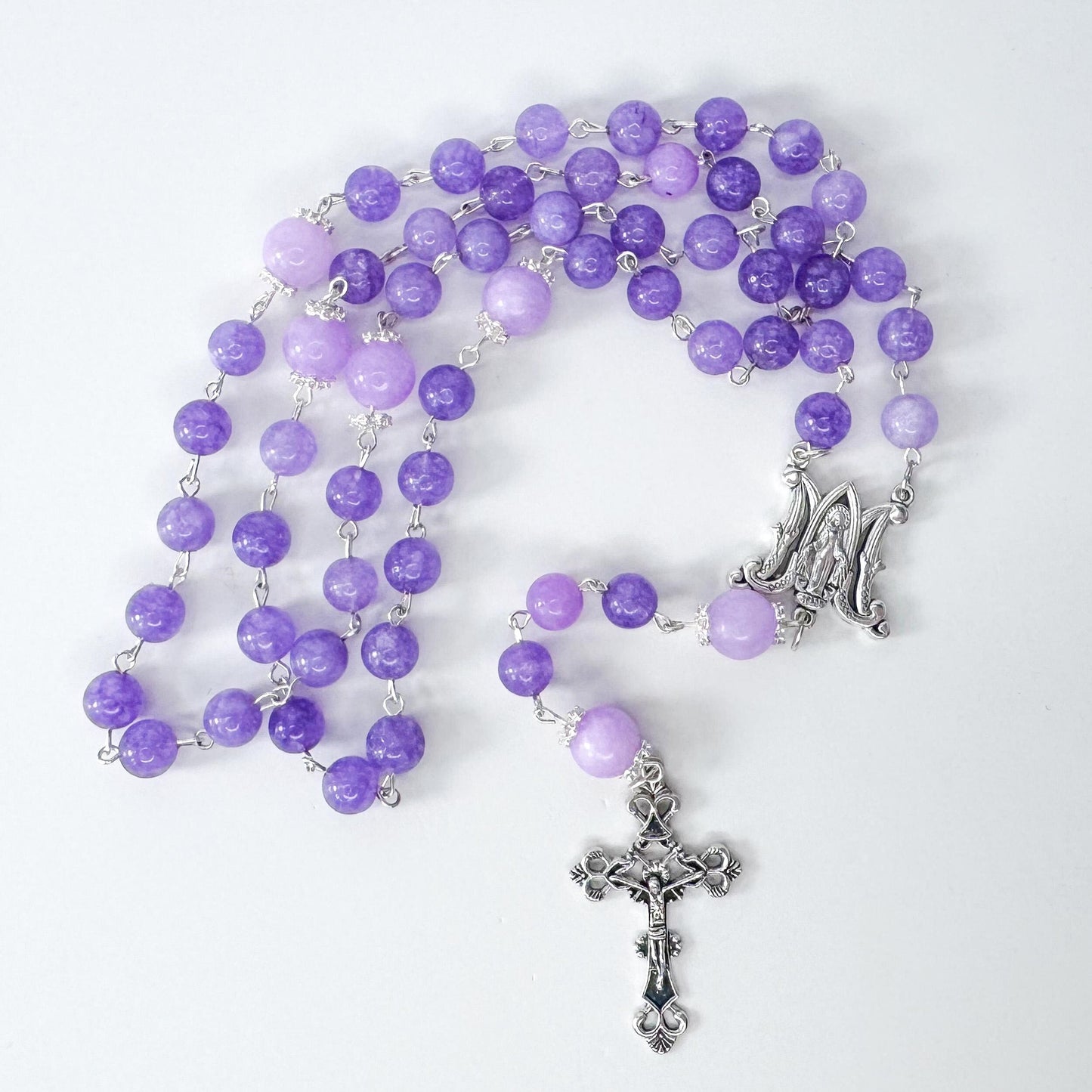 Miraculous Medal Lavendar Amethyst Catholic Rosary