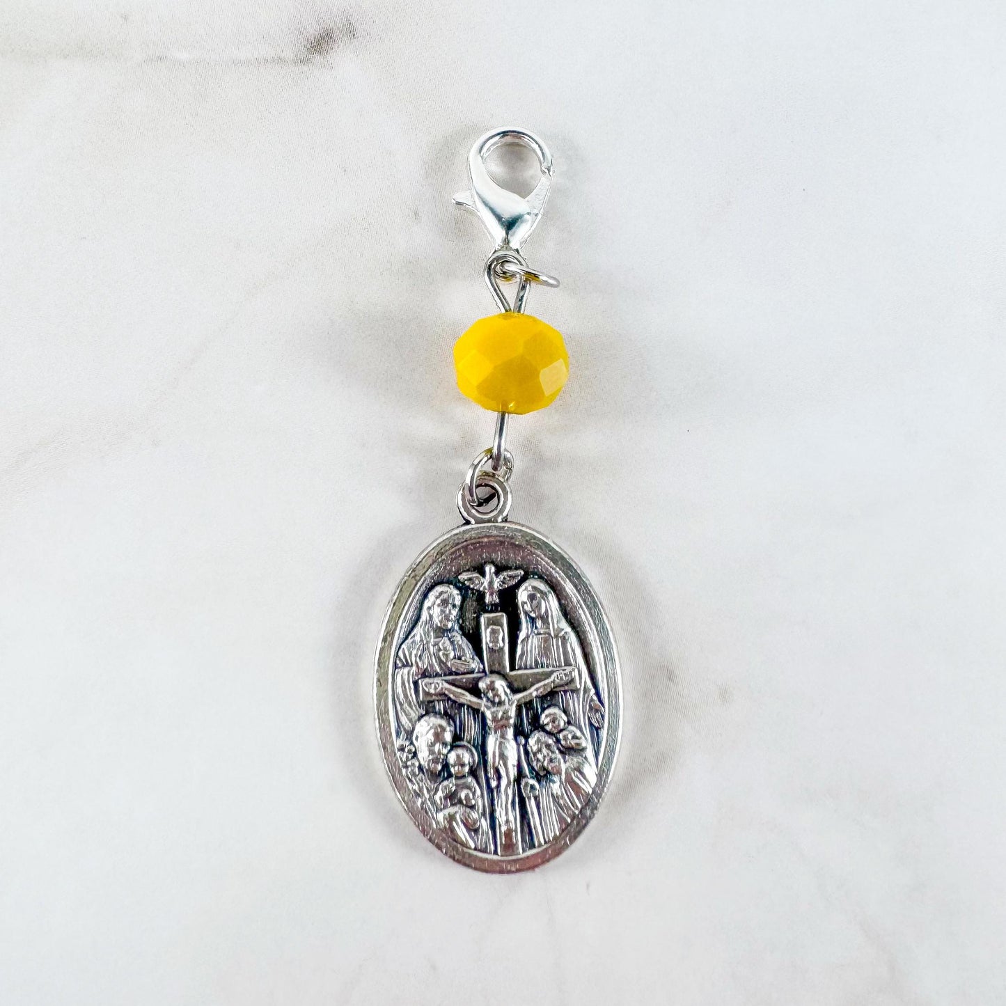 Catholic Rosary Gift Set – Yellow Crystal Beads, Miraculous Medal Centerpiece with Matching Four-Way Medal Marker, RCIA Gifts for Adults