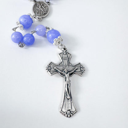 St. Michael the Archangel Blue Angelite Beaded Rosary