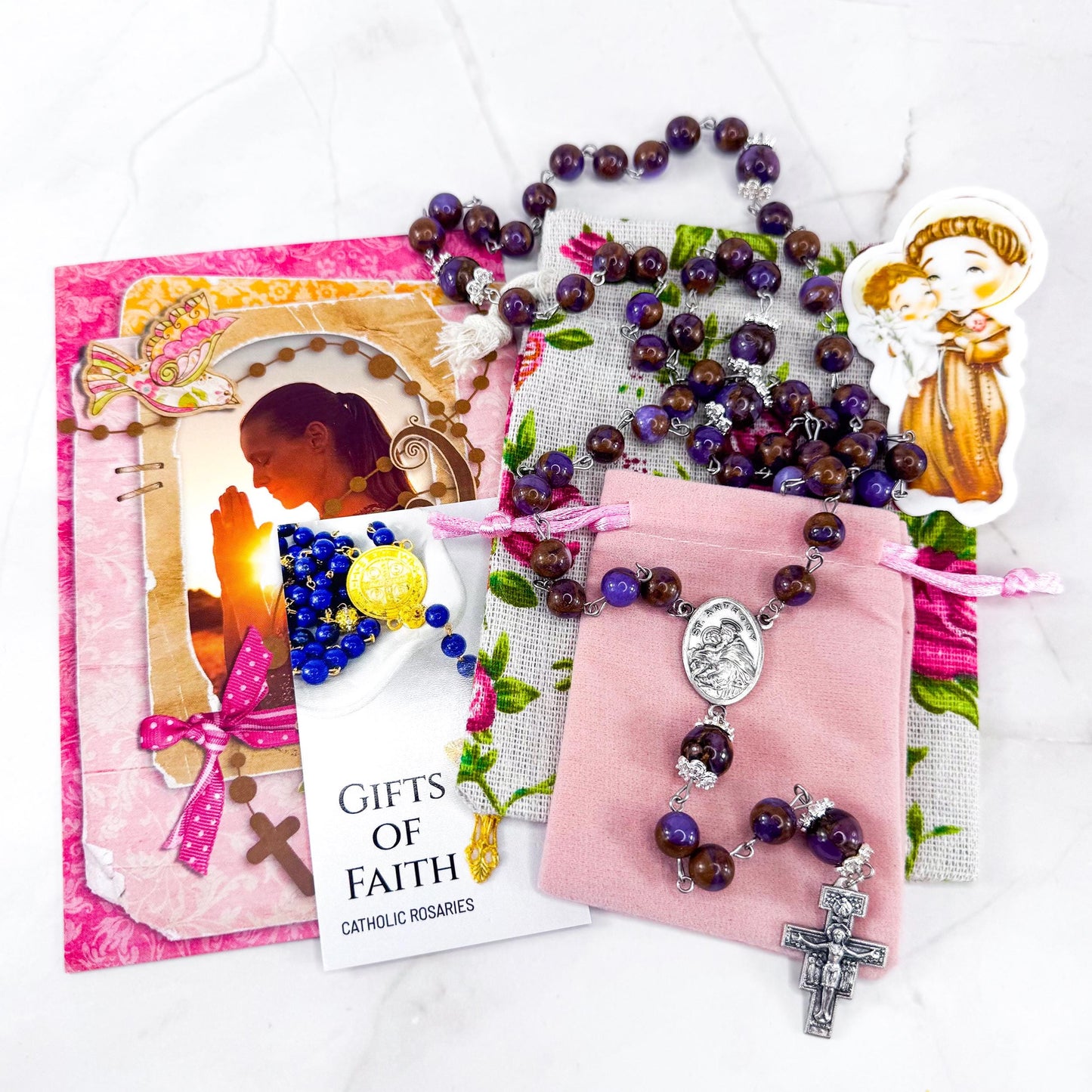 St Anthony of Padua Purple Cloisonné Beaded Rosary