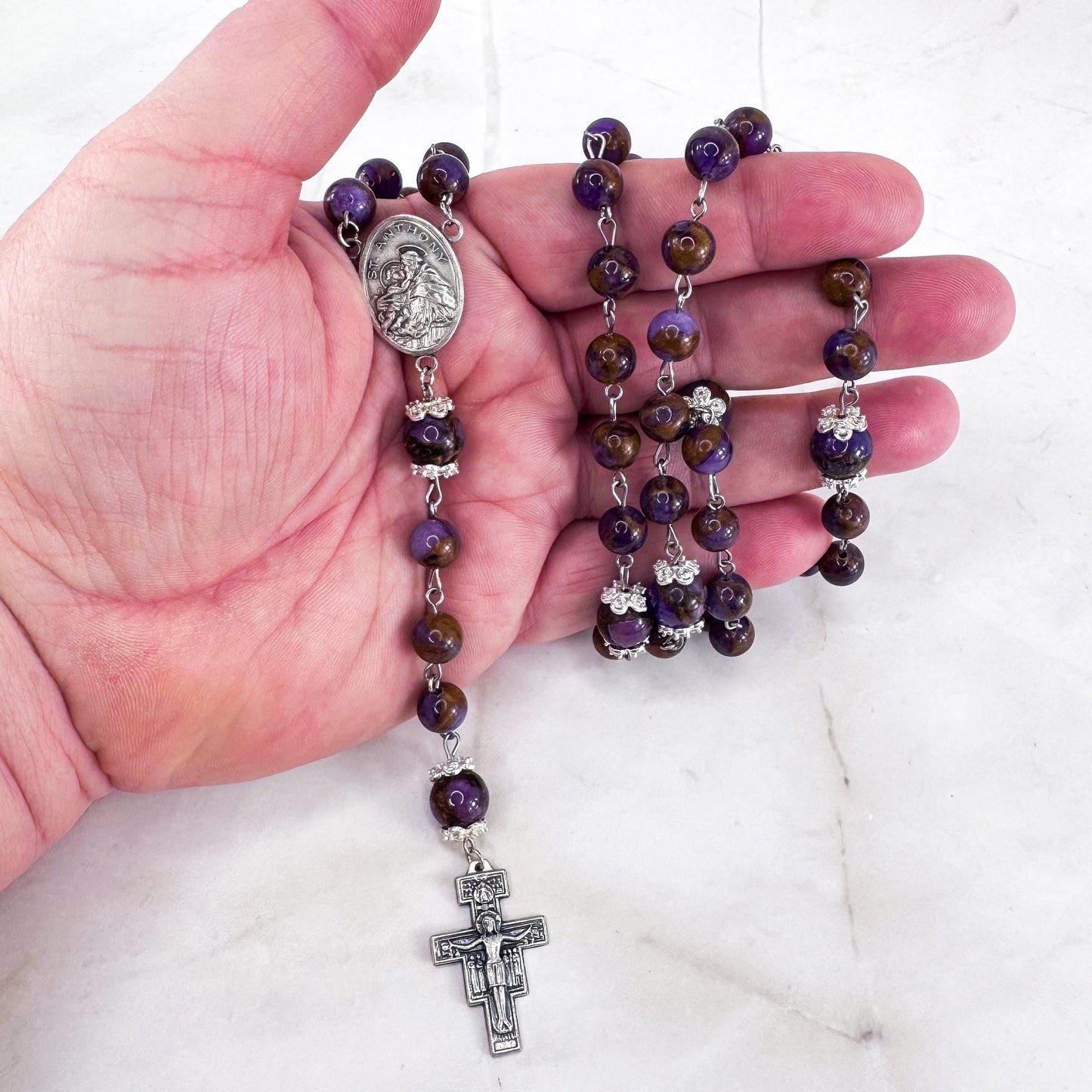 St Anthony of Padua Purple Cloisonné Beaded Rosary