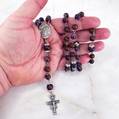 St Anthony of Padua Purple Cloisonné Beaded Rosary