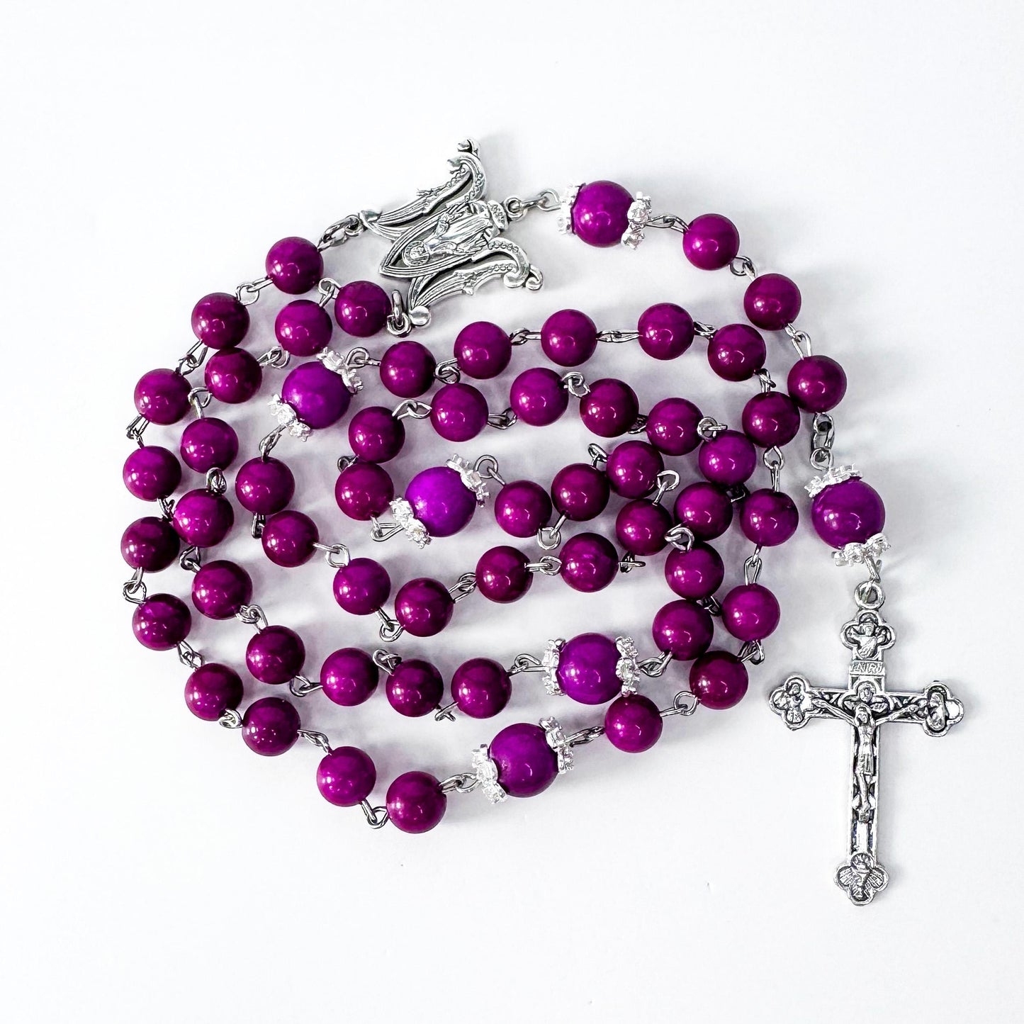 Miraculous Medal Purple Sugilite Beaded Rosary