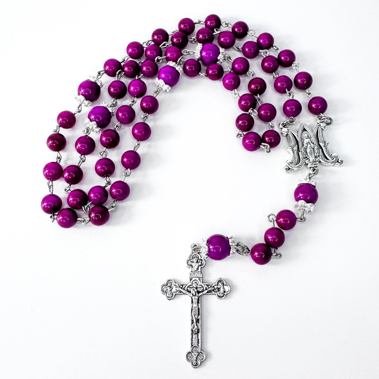 Miraculous Medal Purple Sugilite Beaded Rosary