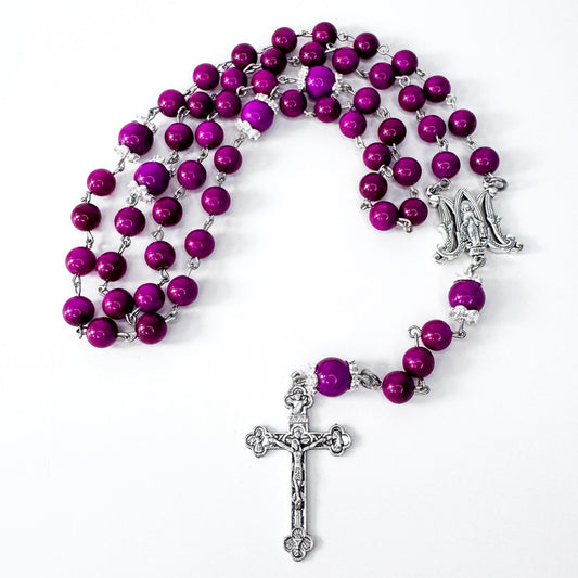 Miraculous Medal Purple Sugilite Beaded Rosary