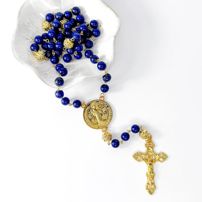 St Benedict Lapis Lazuli Beaded Catholic Rosary