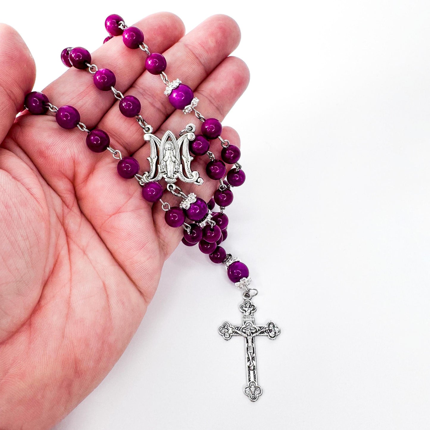 Miraculous Medal Purple Sugilite Beaded Rosary
