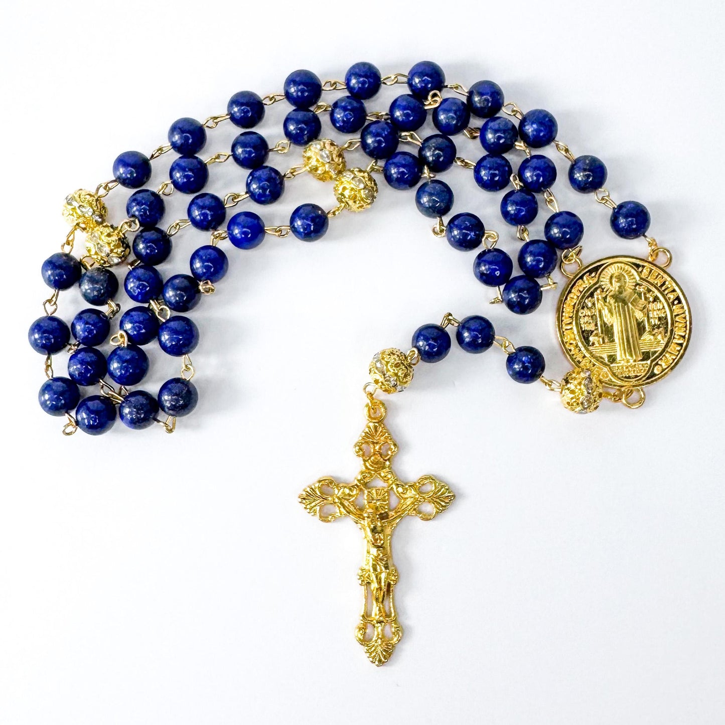 St Benedict Lapis Lazuli Beaded Catholic Rosary