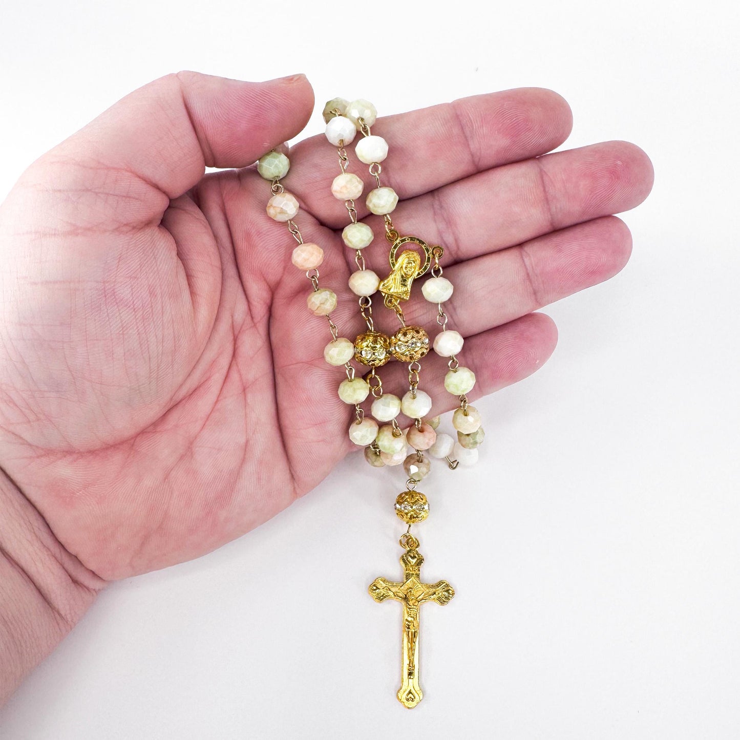 Our Lady of Peace Rosary in Pastel Crystal Beads