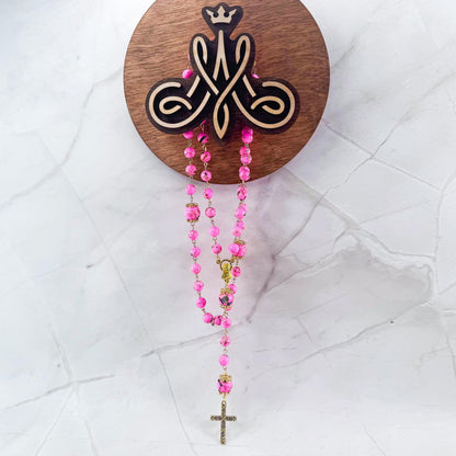Our Lady of Peace Pink Terrazzo Shell Beaded Rosary