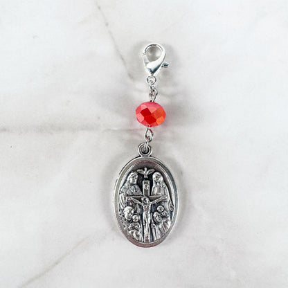 Catholic Rosary Gift Set – Coral Red Crystal Beads, Miraculous Medal Centerpiece with Matching Four-Way Medal Marker, RCIA Gifts for Adults