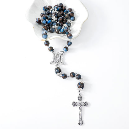 Miraculous Medal Blue Lake Cloisonne Jasper Catholic Rosary