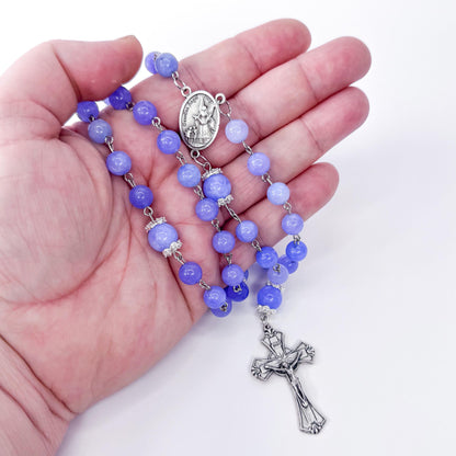 St. Michael the Archangel Blue Angelite Beaded Rosary