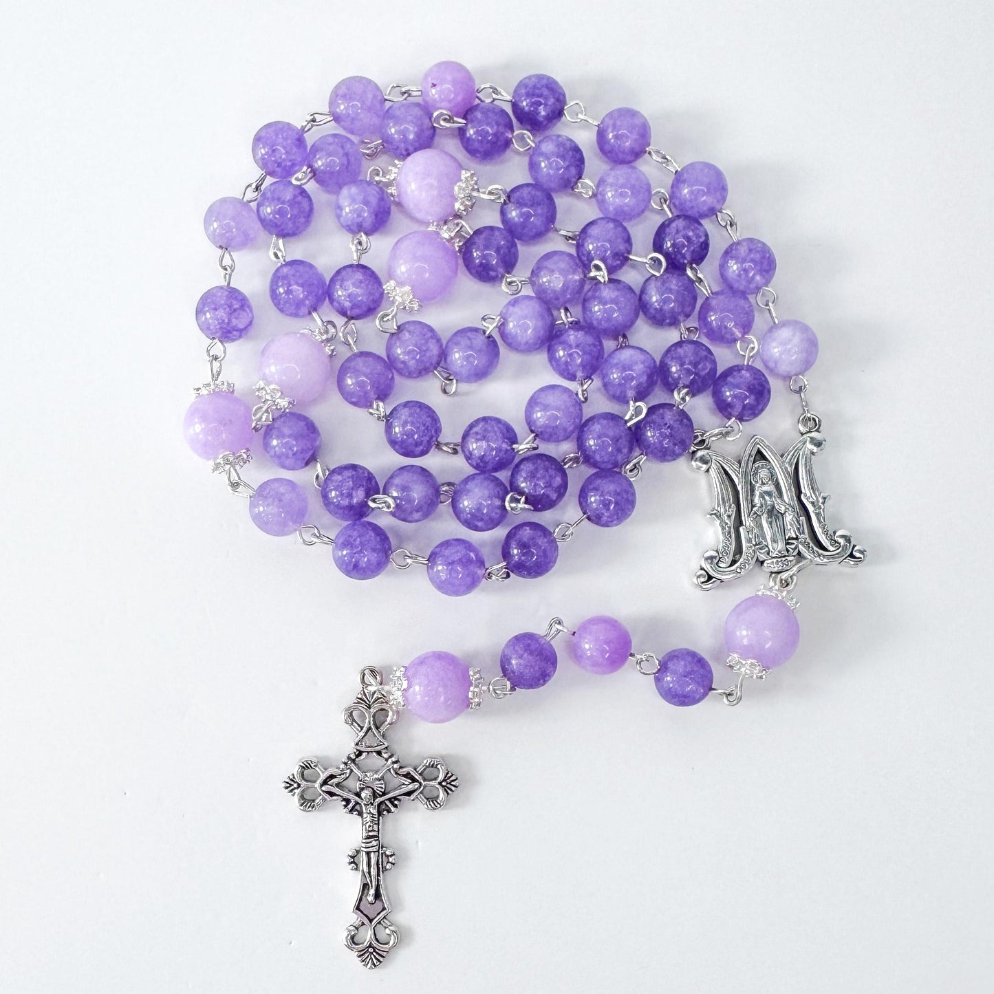 Miraculous Medal Lavendar Amethyst Catholic Rosary