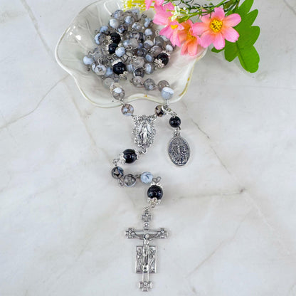 Holy Souls in Purgatory Black Onyx Beaded Rosary