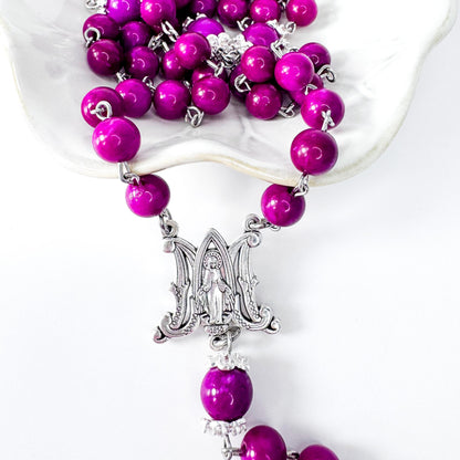 Miraculous Medal Purple Sugilite Beaded Rosary