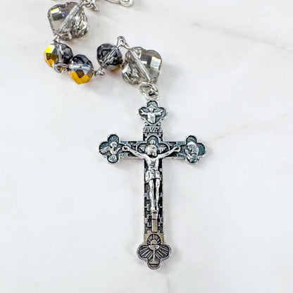 Catholic Rosary Gift Set –  Gold Crystal Beads, Miraculous Medal Centerpiece with Matching Four-Way Medal Marker, RCIA Gifts for Adults