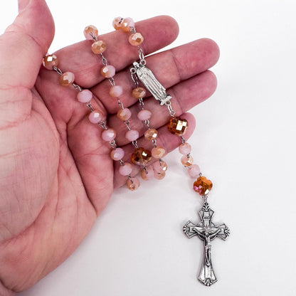 St Therese of Lisieux Devotional Rosary Set, Rose Crystal Beaded Necklace, Little Flower Catholic Stickers, Handmade Catholic Gifts for Her