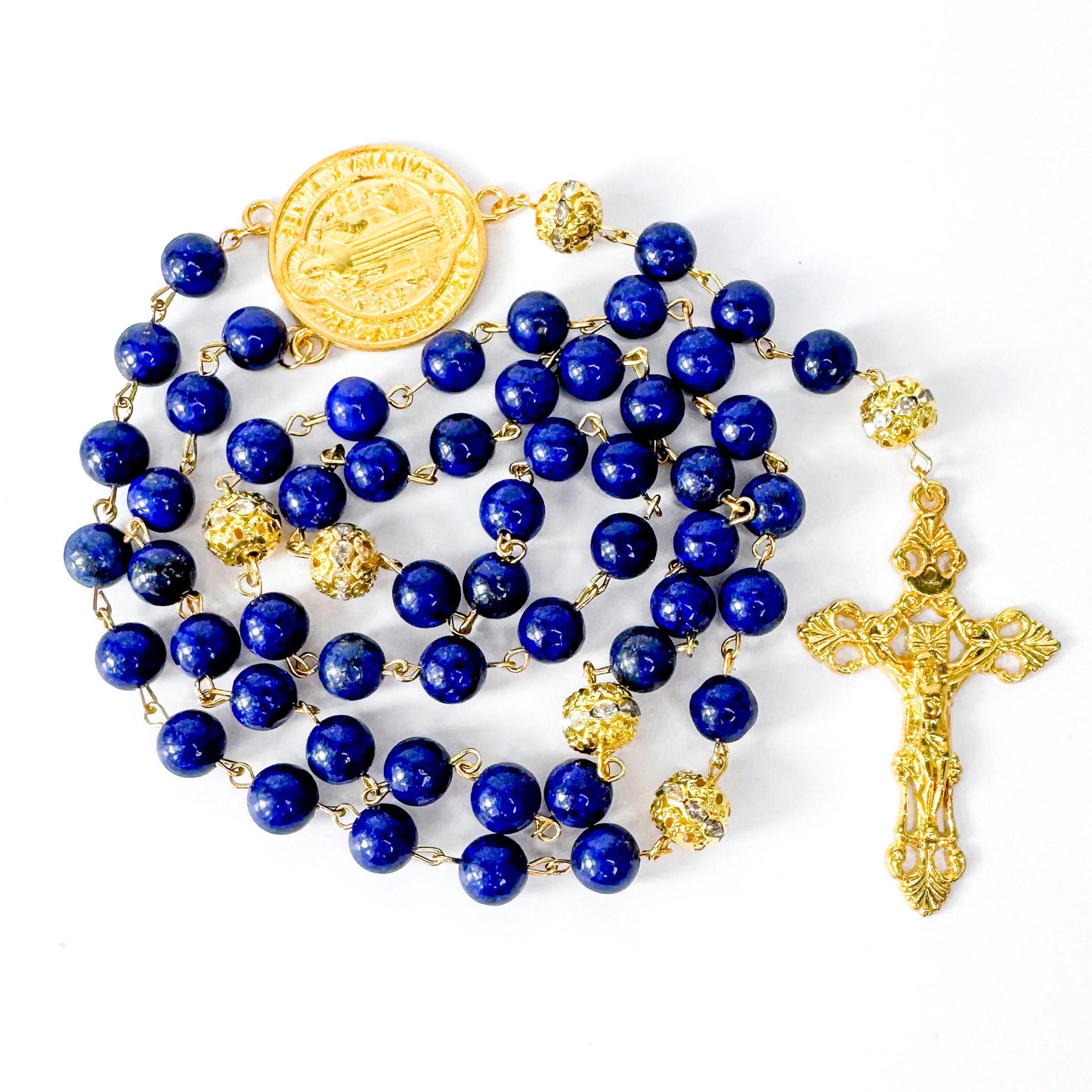 St Benedict Lapis Lazuli Beaded Catholic Rosary