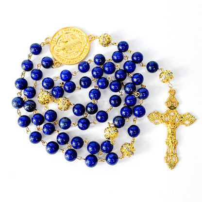 St Benedict Lapis Lazuli Beaded Catholic Rosary