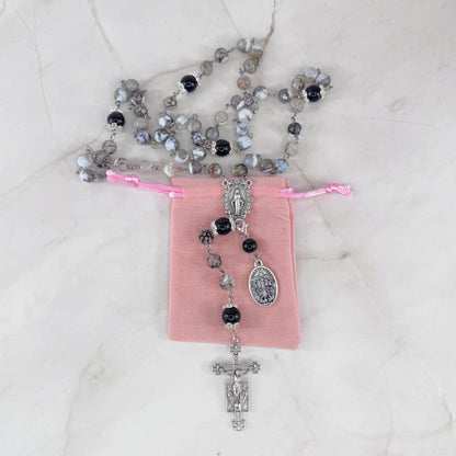 Holy Souls in Purgatory Black Onyx Beaded Rosary
