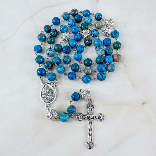 St Joseph Holy Family Turquoise Beaded Catholic Rosary