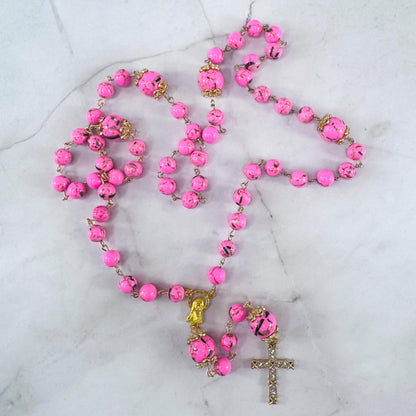 Our Lady of Peace Pink Terrazzo Shell Beaded Rosary