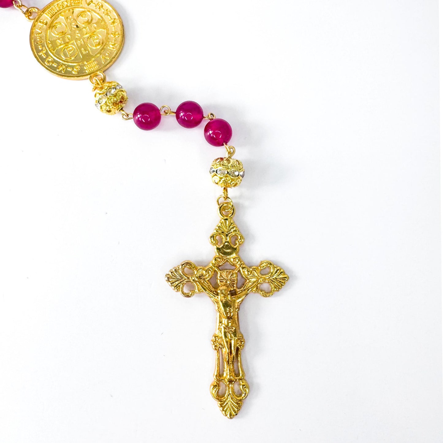 St Benedict Red Chalcedony Beaded Catholic Rosary