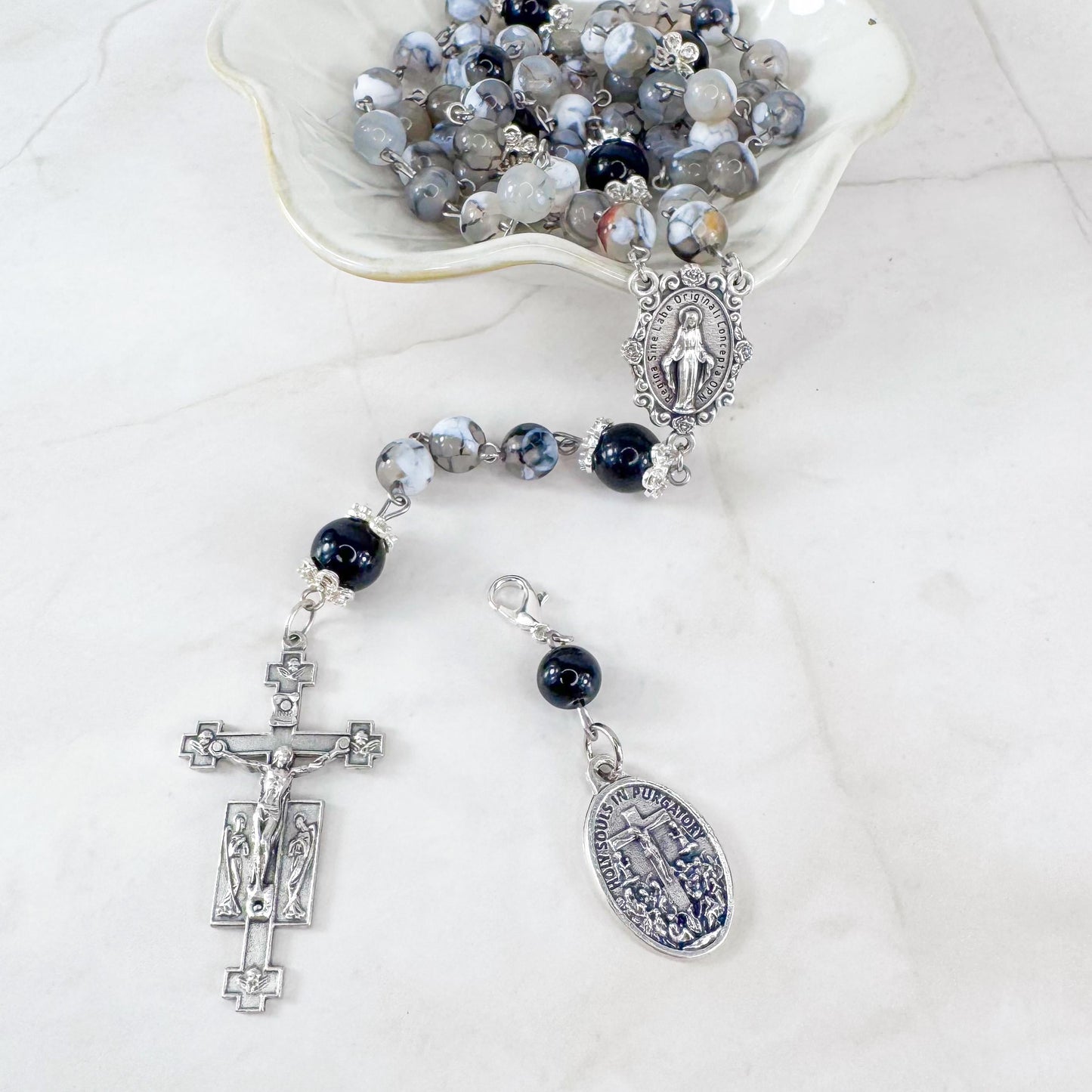 Holy Souls in Purgatory Black Onyx Beaded Rosary
