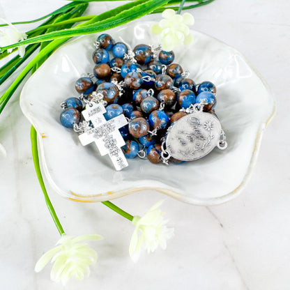 St Francis of Assisi Blue Cloisonne Jasper Beaded Rosary