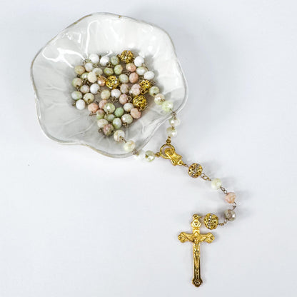 Our Lady of Peace Rosary in Pastel Crystal Beads