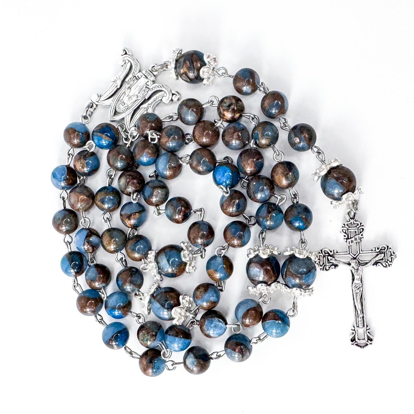 Miraculous Medal Blue Lake Cloisonne Jasper Catholic Rosary
