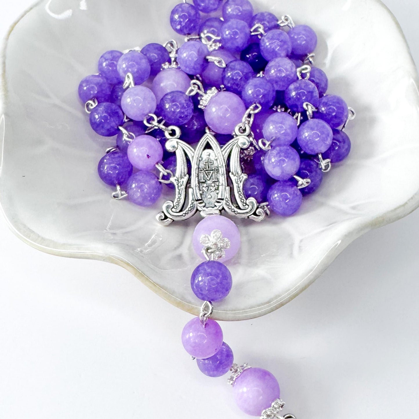 Miraculous Medal Lavendar Amethyst Catholic Rosary