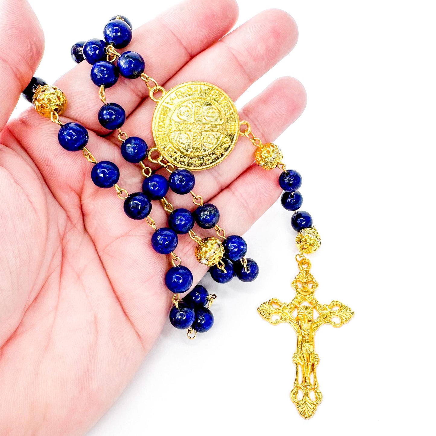St Benedict Lapis Lazuli Beaded Catholic Rosary