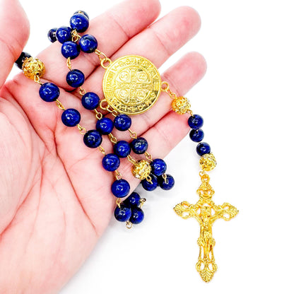 St Benedict Lapis Lazuli Beaded Catholic Rosary