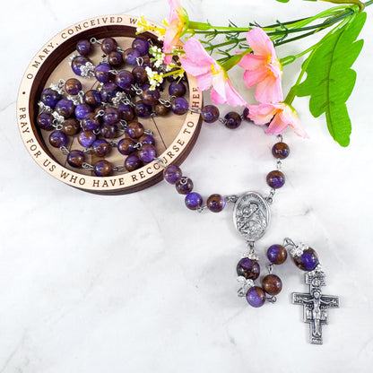 St Anthony of Padua Purple Cloisonné Beaded Rosary