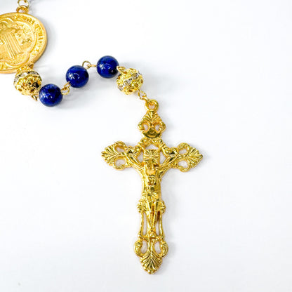 St Benedict Lapis Lazuli Beaded Catholic Rosary